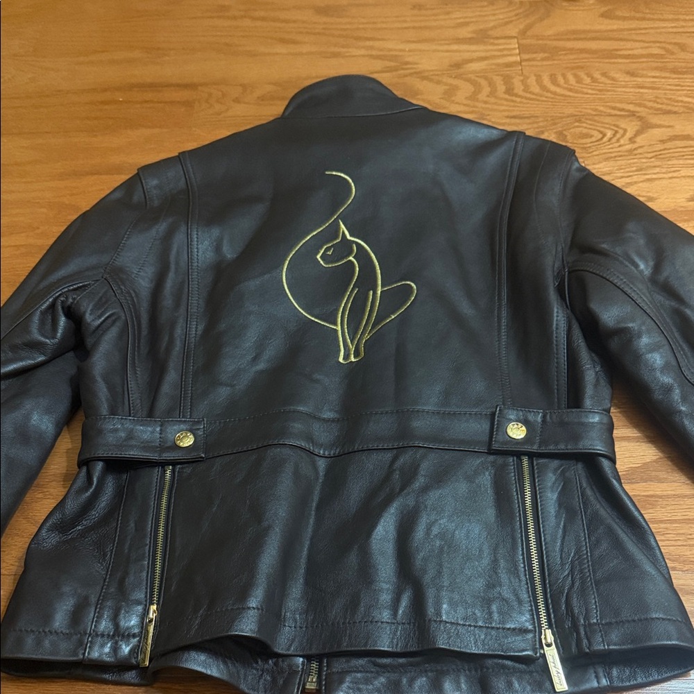 BABY PHAT Leather Jacket with Gold Cat Design